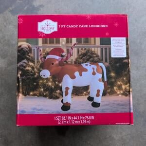 Holiday Time Inflatable Airblown Candy Cane Longhorn Cow 7' x 6' Christmas 2025